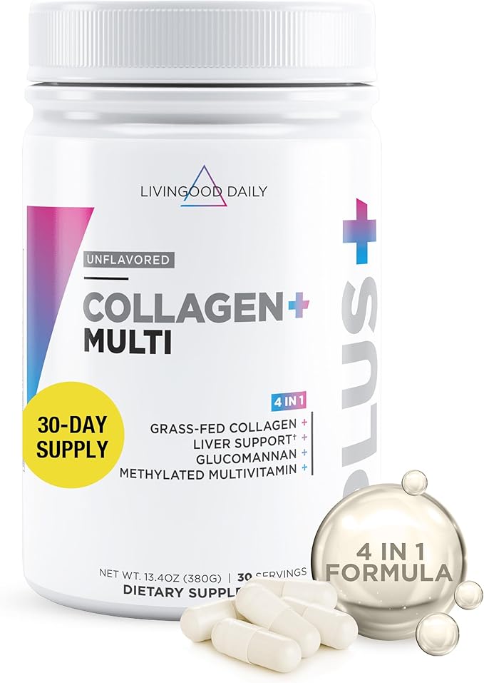 Livingood Daily Collagen Powder for Women & Men (Unflavored) - Grass-Fed Hydrolyzed Collagen Peptides, Protein & Multivitamins for Healthy Hair, Skin & Nails - Keto & Paleo, Gluten Free - 30 Servings