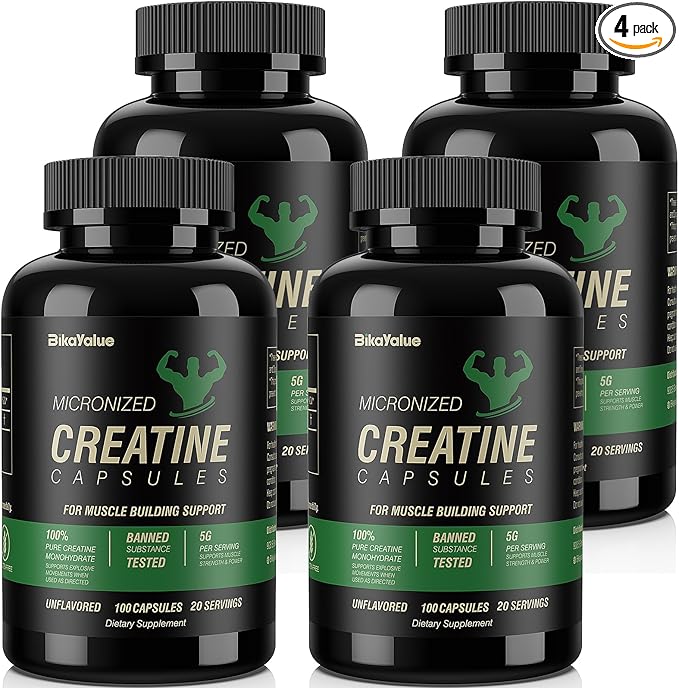 Micronized Creatine Monohydrate Capsules, Creatine Capsules Supplement for Muscle, Strength, Performance, Energy, Recovery, Gluten Free Creatine for Women and Men, 400Capsules (80 Servings)