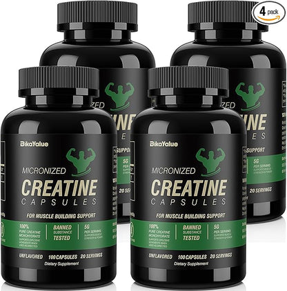 Micronized Creatine Monohydrate Capsules, Creatine Capsules Supplement for Muscle, Strength, Performance, Energy, Recovery, Gluten Free Creatine for Women and Men, 400Capsules (80 Servings)