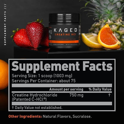 Kaged Creatine HCl Powder | Fruit Punch | Supports Muscle Growth and Recovery | Patented Creatine Hydrochloride Formula | Easy Digestion and Enhanced Muscle Absorption | 75 Servings
