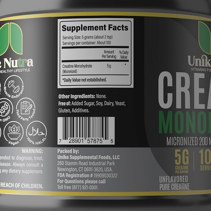 Creatine Monohydrate Powder |Pure Micronized Creatine for Enhanced Muscle Mass Athletic Performance and Muscle Recovery | Halal Kosher Vego Keto Friendly Creatine – Unflavored