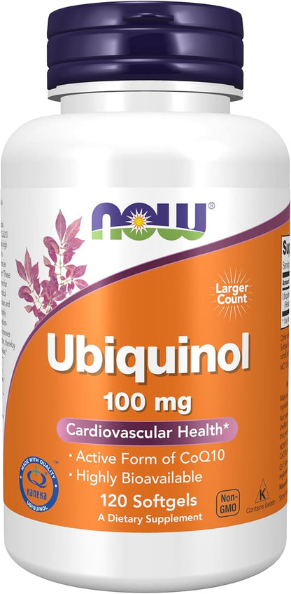 NOW Supplements, Ubiquinol 100 mg, High Bioavailability (the Active Form of CoQ10), 120 Softgels