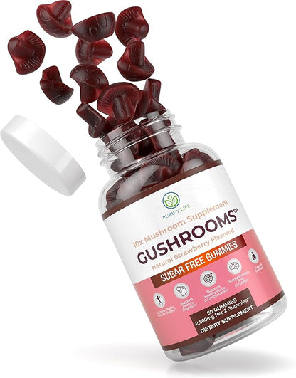 Sugar-Free Mushroom Complex Gummies - Potent 10x Mushroom Supplement with Lions Mane, Chaga, Reishi, Cordyceps (2500mg) Natural Stress Support Calm Gummies, Nootropic Focus Gummies, No Sugar or Pills