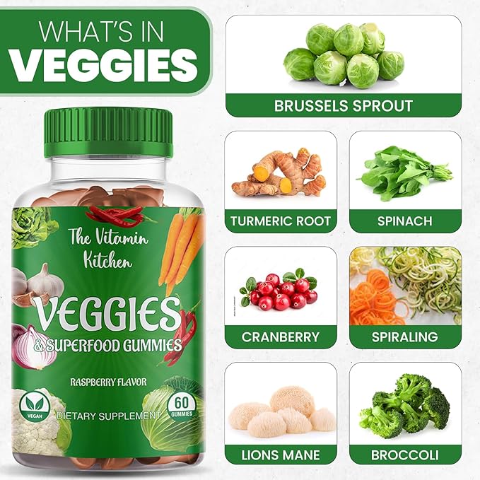 Fruits and Vegetables Supplements for Adults: Tasty and Nutritious Fruit and Veggies Gummies Supplement for Adults, Made in USA, Non-GMO, Gluten-Free (60 Super Green Veggies, 60 Super Fruits) 2-pack
