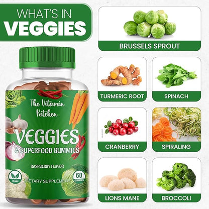 Fruits and Vegetables Supplements for Adults: Tasty and Nutritious Fruit and Veggies Gummies Supplement for Adults, Made in USA, Non-GMO, Gluten-Free (60 Super Green Veggies, 60 Super Fruits) 2-pack