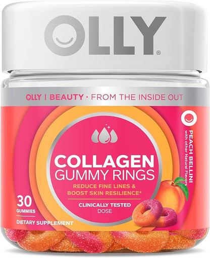 OLLY Collagen Gummy Rings, Supports Skin Elasticity and Firmness, 2.5g Collagen, Clinically-Tested, Peach, 15 Day Supply - 30 Count