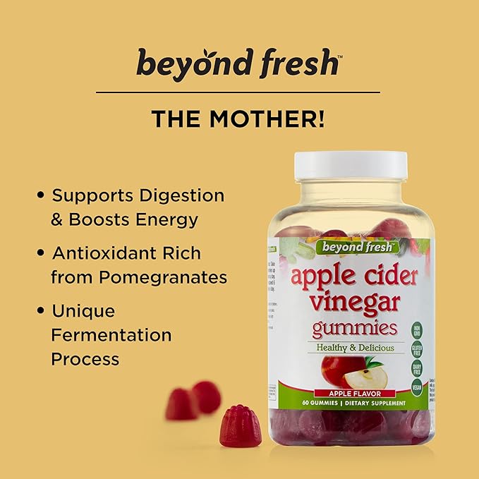 Beyond Fresh Apple Cider Vinegar Gummies, Supports Digestion, Maintain Water Balance, Debloat, Rich in Energy Boosting Vitamin B12 and B9 (Folic Acid), Vegan, Dairy Free, Gluten Free, 90 Count, Multi