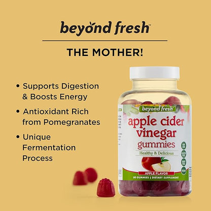Beyond Fresh Apple Cider Vinegar Gummies, Supports Digestion, Maintain Water Balance, Debloat, Rich in Energy Boosting Vitamin B12 and B9 (Folic Acid), Vegan, Dairy Free, Gluten Free, 90 Count, Multi