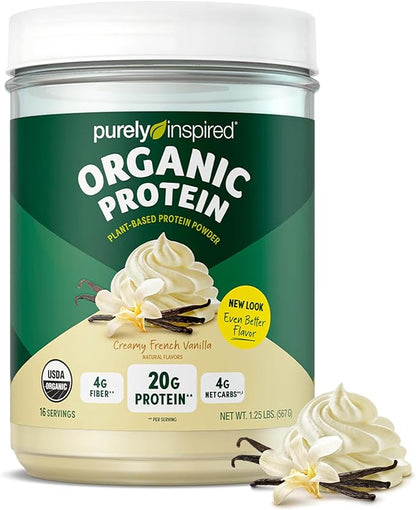Purely Inspired Plant-Based Protein Powder for Men & Women, Creamy French Vanilla (16 Servings) - Vegan & Organic - 20g of Pea Protein Powder for Smoothies & Shakes - Dairy-Free, & Gluten-Free