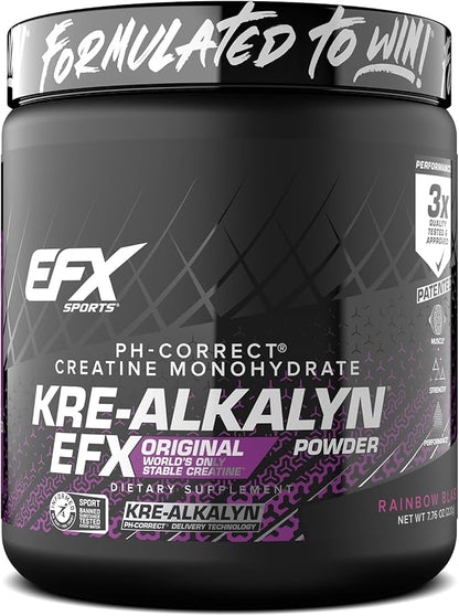 EFX Sports Kre-Alkalyn EFX Powder | pH Correct Creatine Monohydrate Powder Supplement | Strength, Muscle Growth & Performance | 110 Servings (Rainbow Blast)