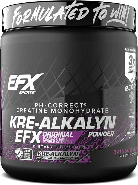 EFX Sports Kre-Alkalyn EFX Powder | pH Correct Creatine Monohydrate Powder Supplement | Strength, Muscle Growth & Performance | 110 Servings (Rainbow Blast)
