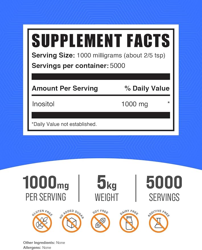 BulkSupplements.com Inositol Powder - Inositol Supplement, Vitamin B8 Powder, Inositol 1000mg - Unflavored & Gluten Free, 1000mg per Serving, 5kg (11 lbs) (Pack of 5)