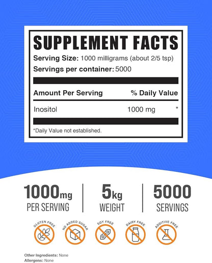 BulkSupplements.com Inositol Powder - Inositol Supplement, Vitamin B8 Powder, Inositol 1000mg - Unflavored & Gluten Free, 1000mg per Serving, 5kg (11 lbs) (Pack of 5)