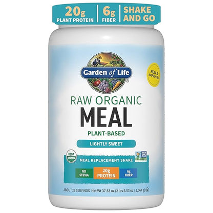 Garden of Life Meal Replacement Shakes, Vegan Protein Powder, Raw Organic Protein Powder, Lightly Sweet Protein Powder with Plant Based Pea Protein, Sprouts, Greens, Probiotics, Dairy Free 28 Servings