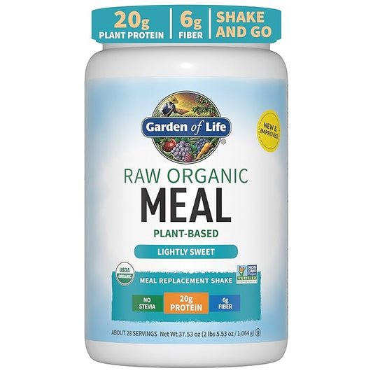 Garden of Life Meal Replacement Shakes, Vegan Protein Powder, Raw Organic Protein Powder, Lightly Sweet Protein Powder with Plant Based Pea Protein, Sprouts, Greens, Probiotics, Dairy Free 28 Servings