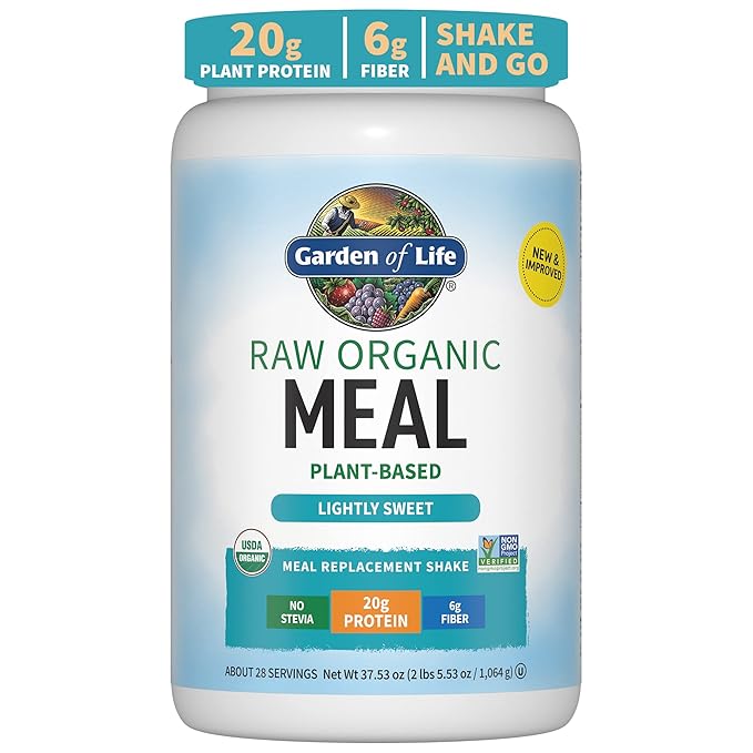 Garden of Life Meal Replacement Shakes, Vegan Protein Powder, Raw Organic Protein Powder, Lightly Sweet Protein Powder with Plant Based Pea Protein, Sprouts, Greens, Probiotics, Dairy Free 28 Servings