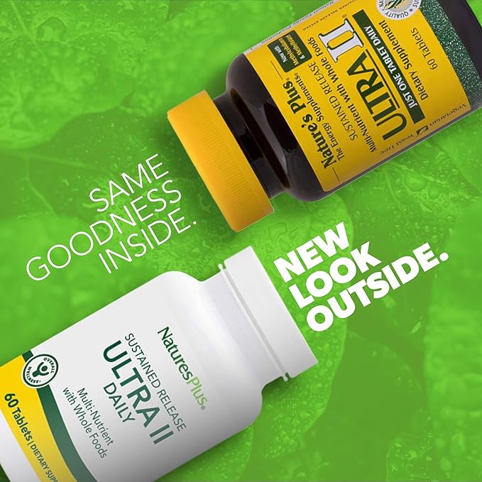 NaturesPlus Ultra II Multivitamin, Sustained Release - 60 Vegetarian Tablets - Daily Whole Food Vitamin & Mineral Supplement for Overall Health - Natural Energy Booster - 60 Servings