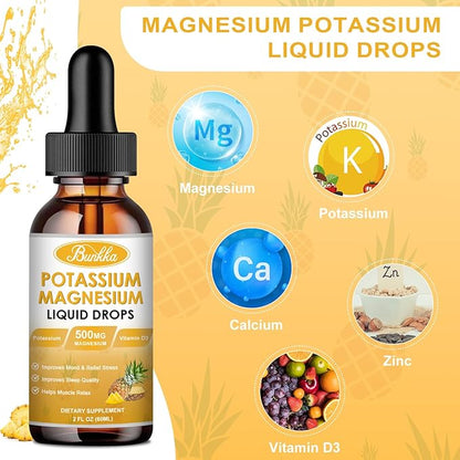 Potassium Magnesium Supplement, 99mg Potassium Supplement with Magnesium, Calcium, Vitamin D3, Zinc, Sugar Free & Vegan Liquid Drops Supplement for Leg Cramps, Energy, Metabolism, for Adult and Kid