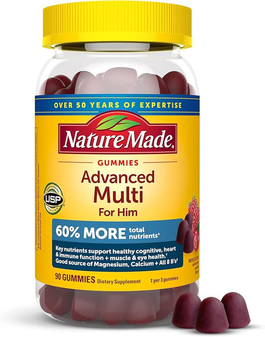 Nature Made Advanced Multivitamin Gummies for Him with Magnesium Citrate, Calcium & All 8 B Vitamins, Multivitamin for Men, 90 Gummies, 30 Day Supply