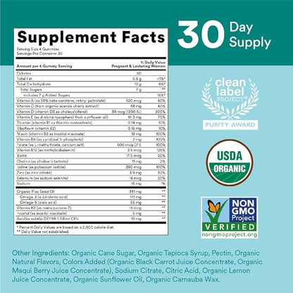 SmartyPants Organic Prenatal Vitamins for Women, Multivitamin Gummies: Probiotics, Biotin, Methylfolate, Omega 3 (ALA), Vitamin D3, C, Vitamin B12, B6, Vitamin A, K2 & Zinc, 120 Count (30 Day Supply)