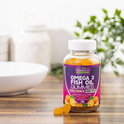 Omega Fish Oil Gummies - Delicious Orange Flavor Fish Oil Omega 3 Supplements with Heart Healthy EPA & DHA Fatty Acids for Heart, Joint & Brain Support - Omega 3 Fish Oil Gummy Vitamins - 120 Gummies