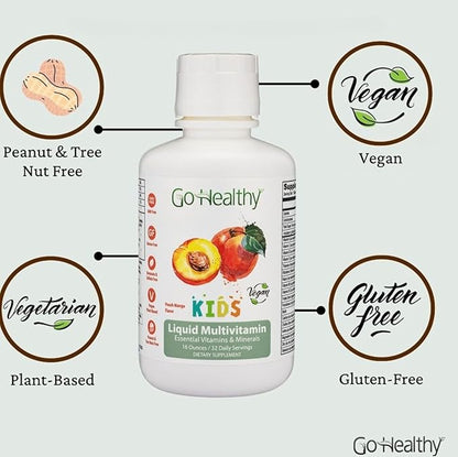 Go Healthy Kids Liquid Multivitamin - Vegan Vitamin Supplement Supports Children's Growth, Development & Immune Function, Ages 1 & Up, Delicious Fruit Flavor - 32 Servings