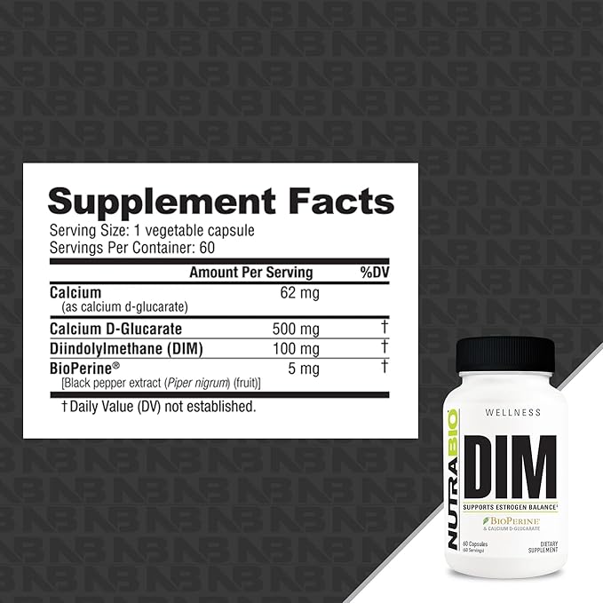 NutraBio DIM Supplement, Supports Estrogen Balance, 100mg - 60 Vegetable Capsules