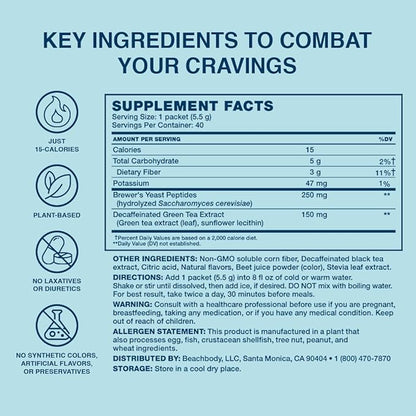 BODi Bevvy Pomegranate Berry Iced Tea Supplement with Fiber, Low-Caffeine Cravings Control, No Artificial Preservatives, Plant-Based, Gluten-Free, Dairy & Soy-Free - 40 Servings