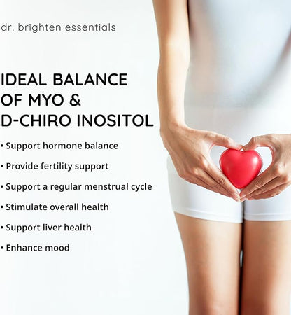 Dr. Brighten Myoinositol Plus - Doctor Formulated Ratio of Myo- and D-Chiro-Inositol to Support PCOS Symptoms, Hormone Balance, Healthy Ovarian Function, and Regular Menstrual Cycles