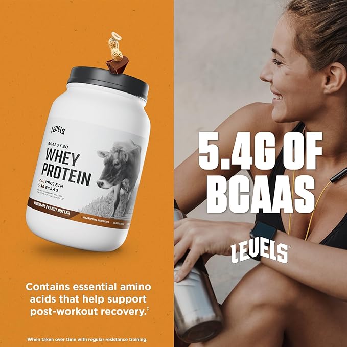 Levels Grass Fed Whey Protein Powder, No Artificials, 24G of Protein, Chocolate Peanut Butter, 2LB