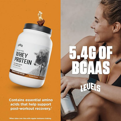 Levels Grass Fed Whey Protein Powder, No Artificials, 24G of Protein, Chocolate Peanut Butter, 2LB