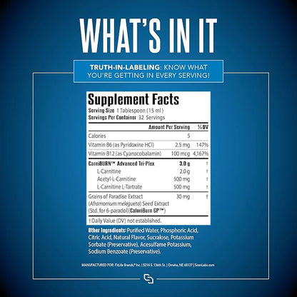 Siren Labs L-Carnitine Elite Burn Liquid Keto Fat Burner and Metabolism Activator - Fat Loss Support Keto Friendly Weight Loss Increase Energy-Stimulant Free - Lemon Lime 3000mg (32 Servings)