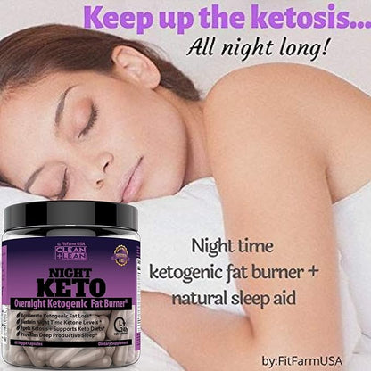 CLEAN+LEAN NIGHT KETO: First Ever Overnight Ketogenic Fat Burner & Sleep Aid | BHB Ketones + MCT Oil Extract + Vitamins & Minerals | 24 HR Diet Sleep Great Lose Weight | All Natural & GF | 60 Caps