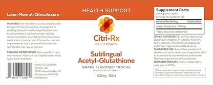 CitriRx Sublingual Acetyl Glutathione 100mg, 120 ct Lozenges - 4 Mos Supply - Grape Flavor - Made in USA