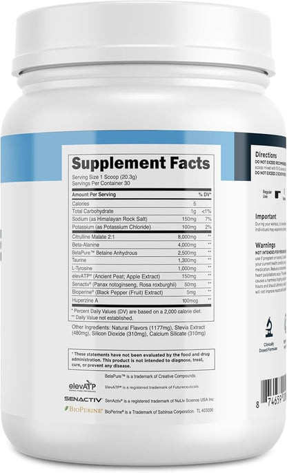 Transparent Labs Stim-Free Pre-Workout - Caffeine & Stim Free Pre Workout Powder for Men and Women with Beta Alanine Powder, Citrulline Malate, & elevATP - 30 Servings, Blue Raspberry