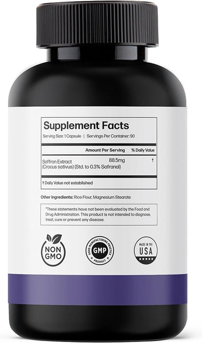Pure Saffron Extract - Appetite Suppressant for Weight Loss Women & Men - Natural Hunger & Craving Control Supplement - Saffron Supplements for Energy & Mood Lift - 90 Capsules - Made in USA
