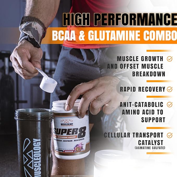 Super 8 High Performance BCAA, Electrolyte & Glutamine Blend Formula - Post-Workout Recovery and Muscle Building Supplement, 30 Serving (Maracuya)
