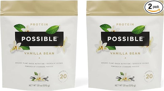Possible Protein Powder Vanilla Bean - 20g of Vegan, Plant-Based Protein Mix - Non-GMO, Non-Dairy, Gluten-Free - 3.5g of BCAAs - 9 Essential Amino Acids - 30-Day Supply - 2 Bag, 30 Servings