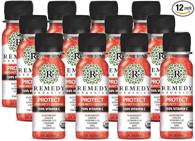 Remedy Organics Immunity Plus Shot, Protect | Boost Energy, Brain Function, Detoxification, and Metabolism | Brain Juice | Certified-Organic Ingredients 12 Packs