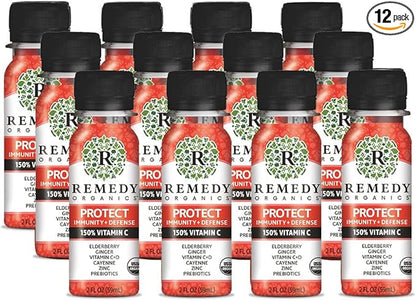 Remedy Organics Immunity Plus Shot, Protect | Boost Energy, Brain Function, Detoxification, and Metabolism | Brain Juice | Certified-Organic Ingredients 12 Packs