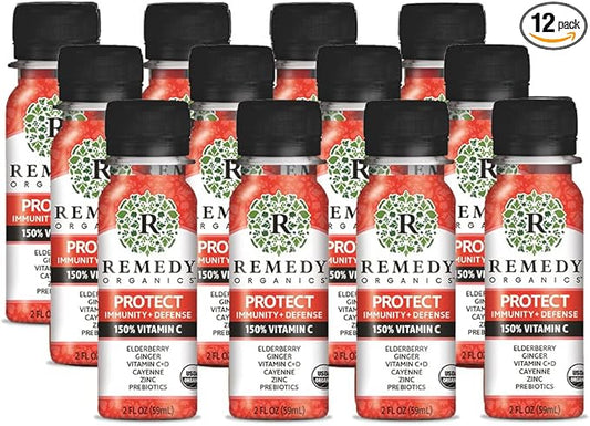 Remedy Organics Immunity Plus Shot, Protect | Boost Energy, Brain Function, Detoxification, and Metabolism | Brain Juice | Certified-Organic Ingredients 12 Packs