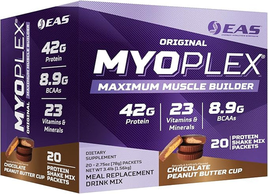 Experimental & Applied Sciences EAS Original Myoplex Maximum Muscle Builder|Meal Replacement Protein Drink Mix|Quality Protein Blend |42g Protein | 20 Individual Packets (Chocolate Peanut Butter Cup)