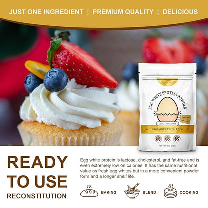 Orgnisulmte Egg White Protein Powder 8 Oz, Pasteurized Dried Egg Whites Protein, Gluten-Free, Non-GMO, Unflavored, Free Range High Whip for Baking, Desserts 227g