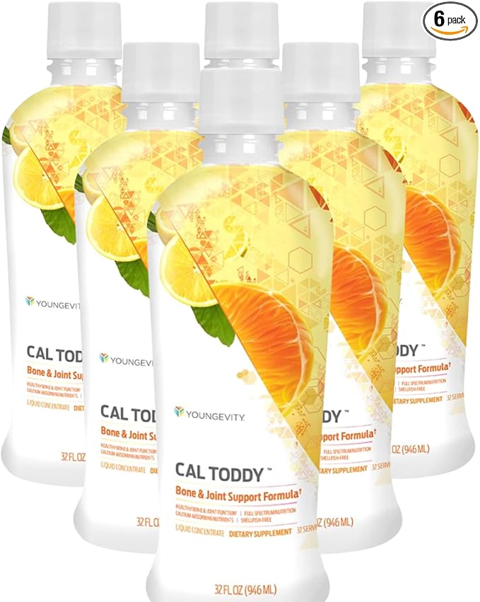 Youngevity Cal Toddy - Calcium (Citrate, Phosphate) Magnesium 1,200mg/600mg - Vitamins D-3, Zinc, Copper, Potassium, Boron & 70+ Trace Mineral Cofactors - Supports Bone Health - 32 Fl Oz (Pack of 6)
