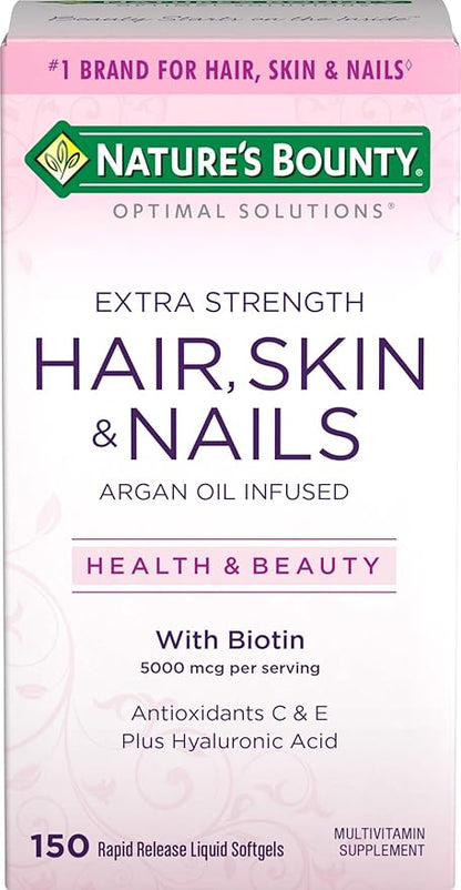 Nature's Bounty Optimal Solutions Hair Skin & Nails Extra Strength Softgels, 150 Count
