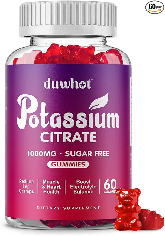 Potassium Citrate 1000mg Gummies, Potassium Supplement for Adults Women & Men, Support Leg Cramps & Muscle Health, 60 Chewables