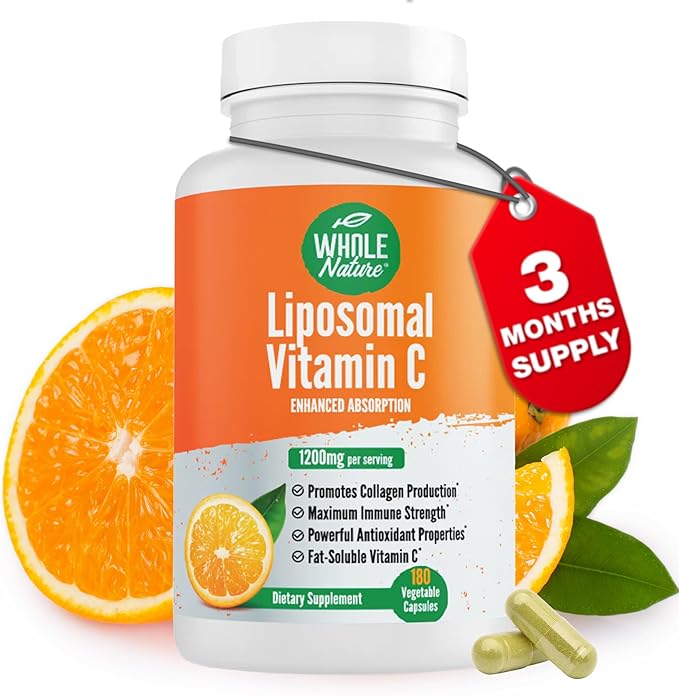 Liposomal Vitamin C Supplement Pills 1200 mg - High Absorption 180 Vegan Capsules Fat Soluble VIT C, Maximum Strength Immune System and Collagen Booster, Sunflower Lecithin
