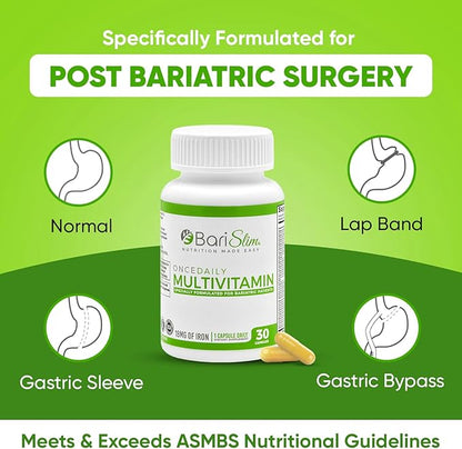 BariSlim Once Daily Bariatric Multivitamin Capsule - 18mg of Iron - Bariatric Vitamin & Supplement for Post Bariatric Surgery Including Gastric Bypass & Gastric Sleeve | 30 Day Supply