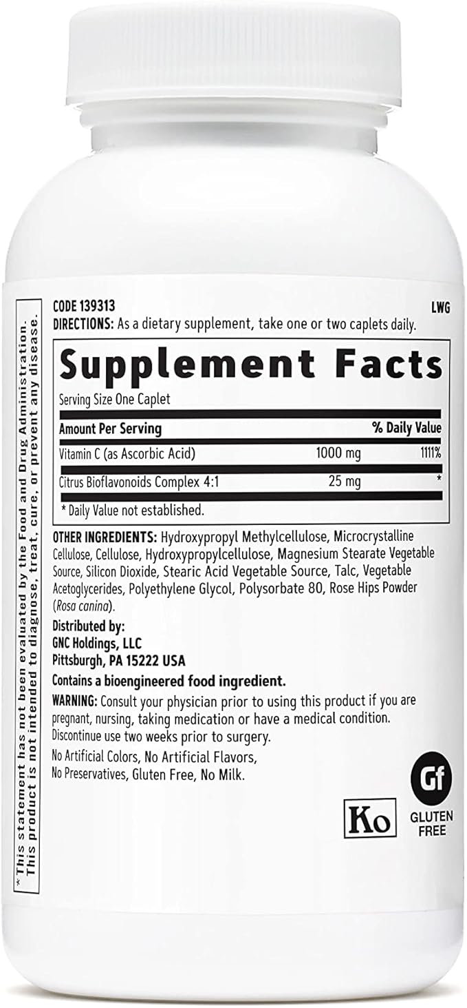 GNC Vitamin C 1000mg, 90 Caplets, Provides Immune Support
