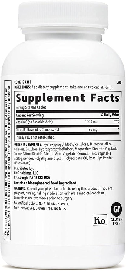 GNC Vitamin C 1000mg, 90 Caplets, Provides Immune Support